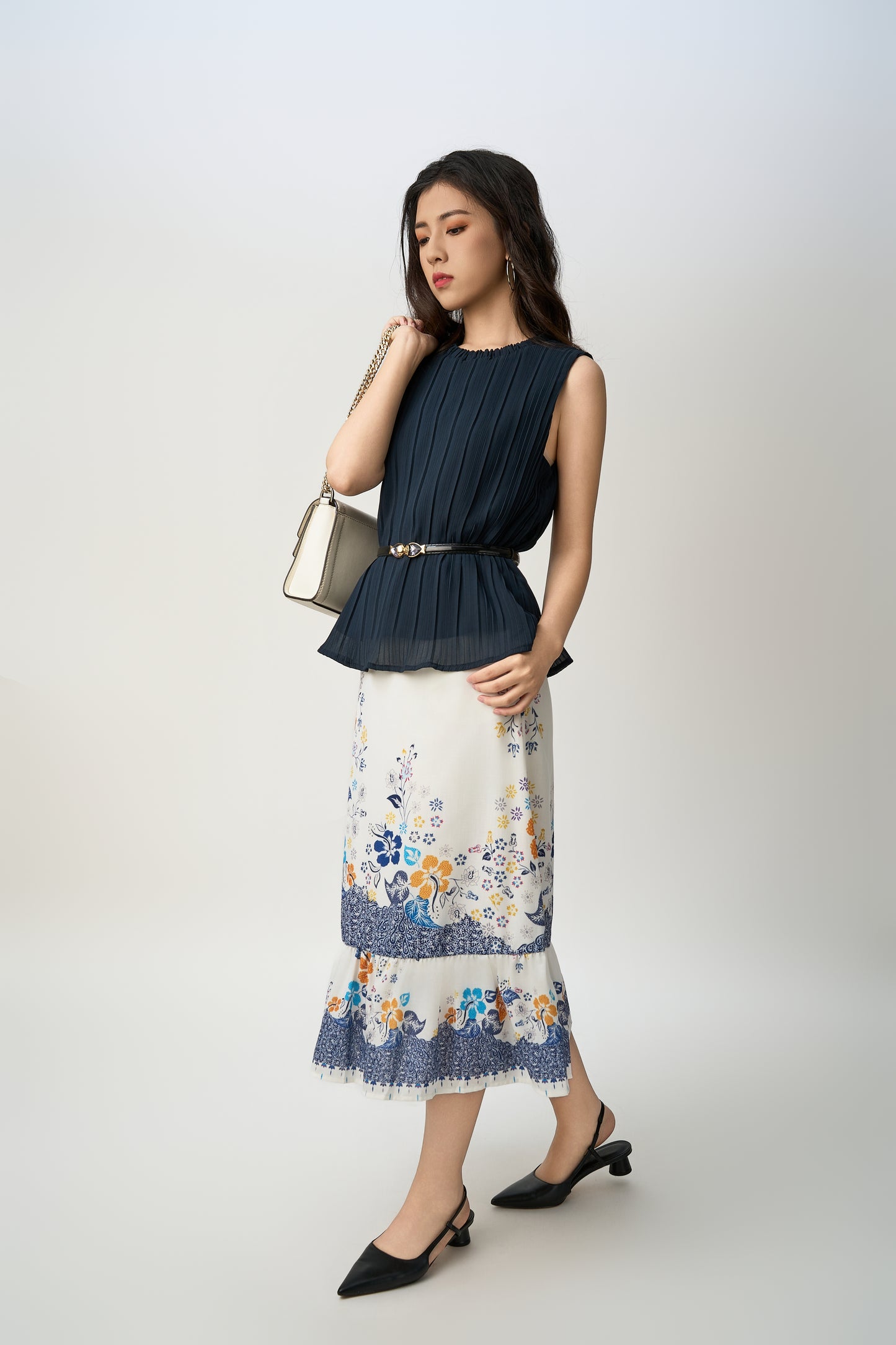 Floral Tiered Midi Skirt