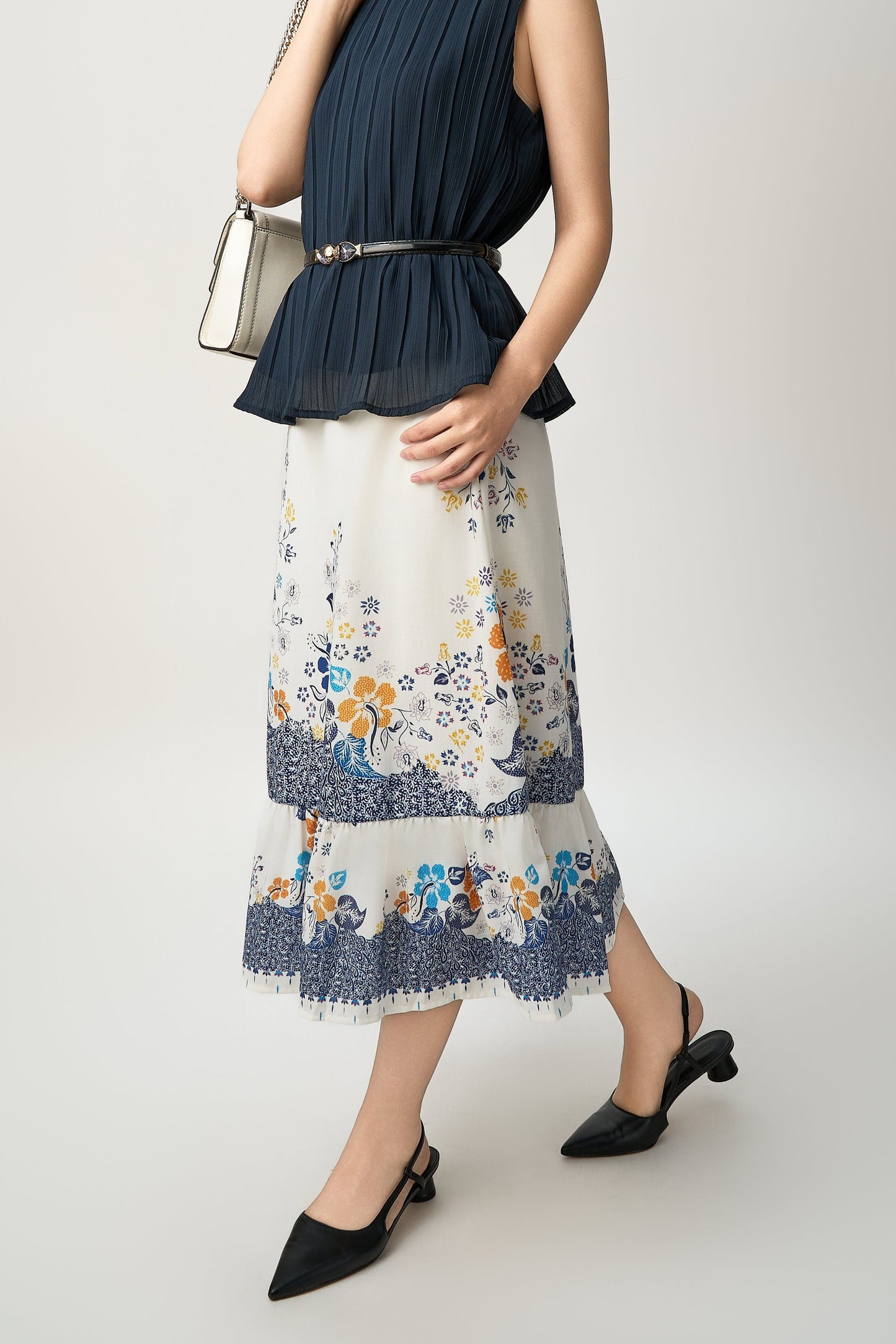 Floral Tiered Midi Skirt