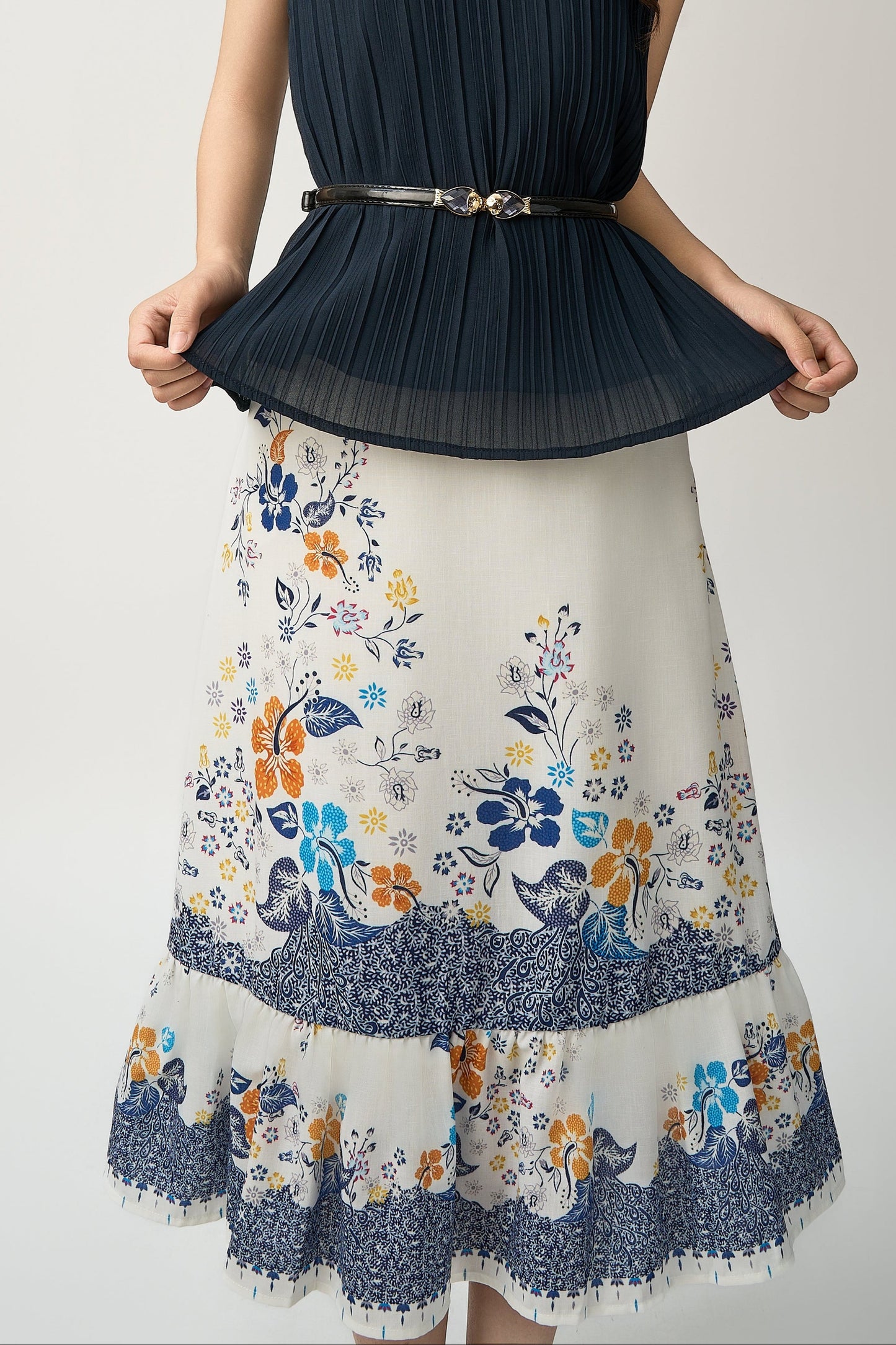 Floral Tiered Midi Skirt