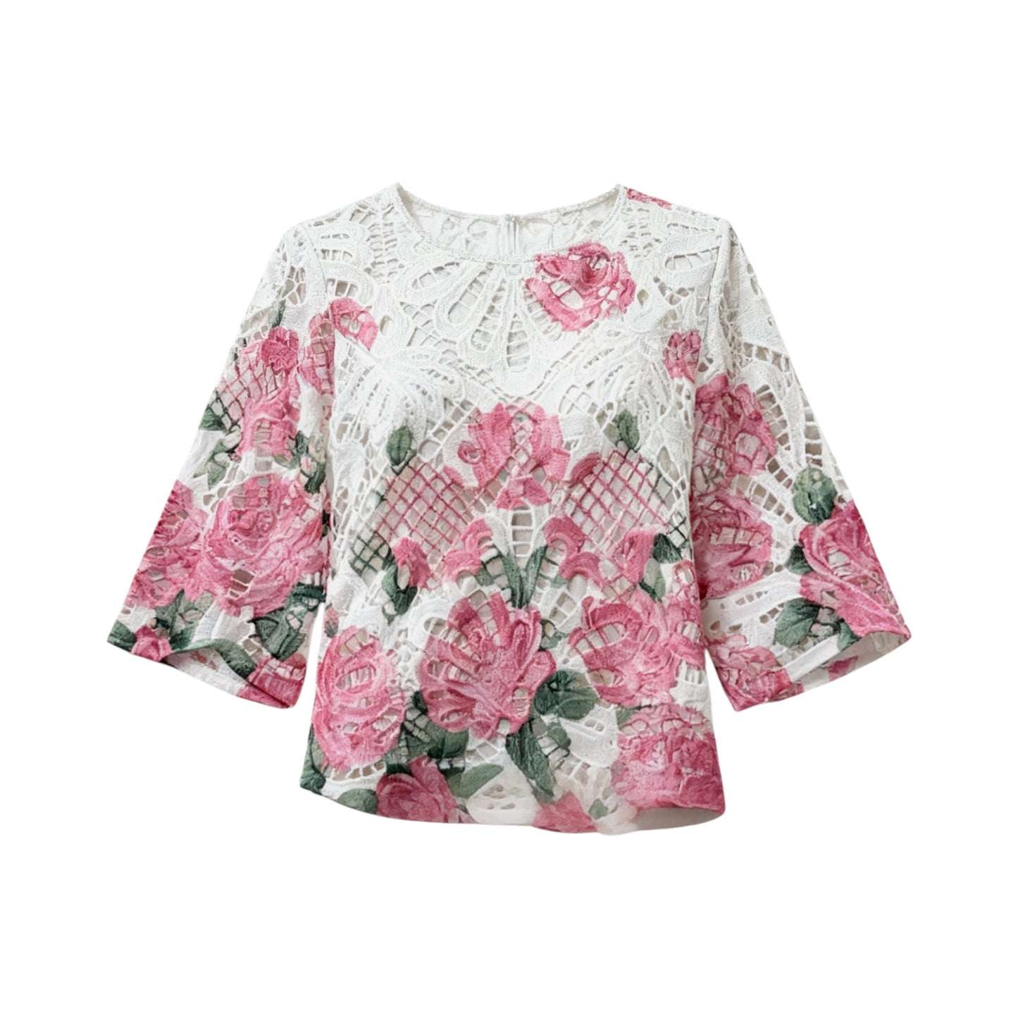 White Lace Floral Blouse