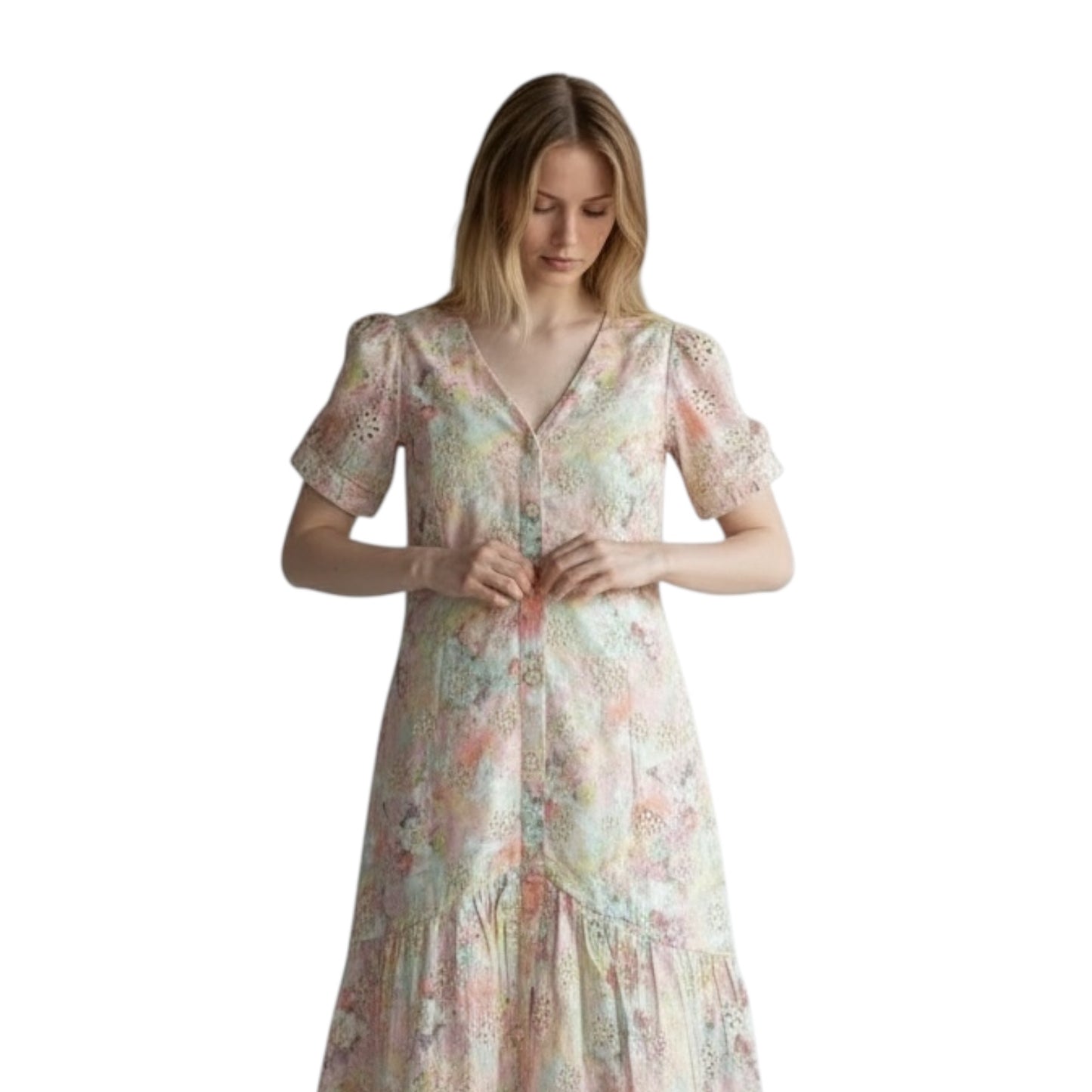 Light Toned Floral Midi Dress