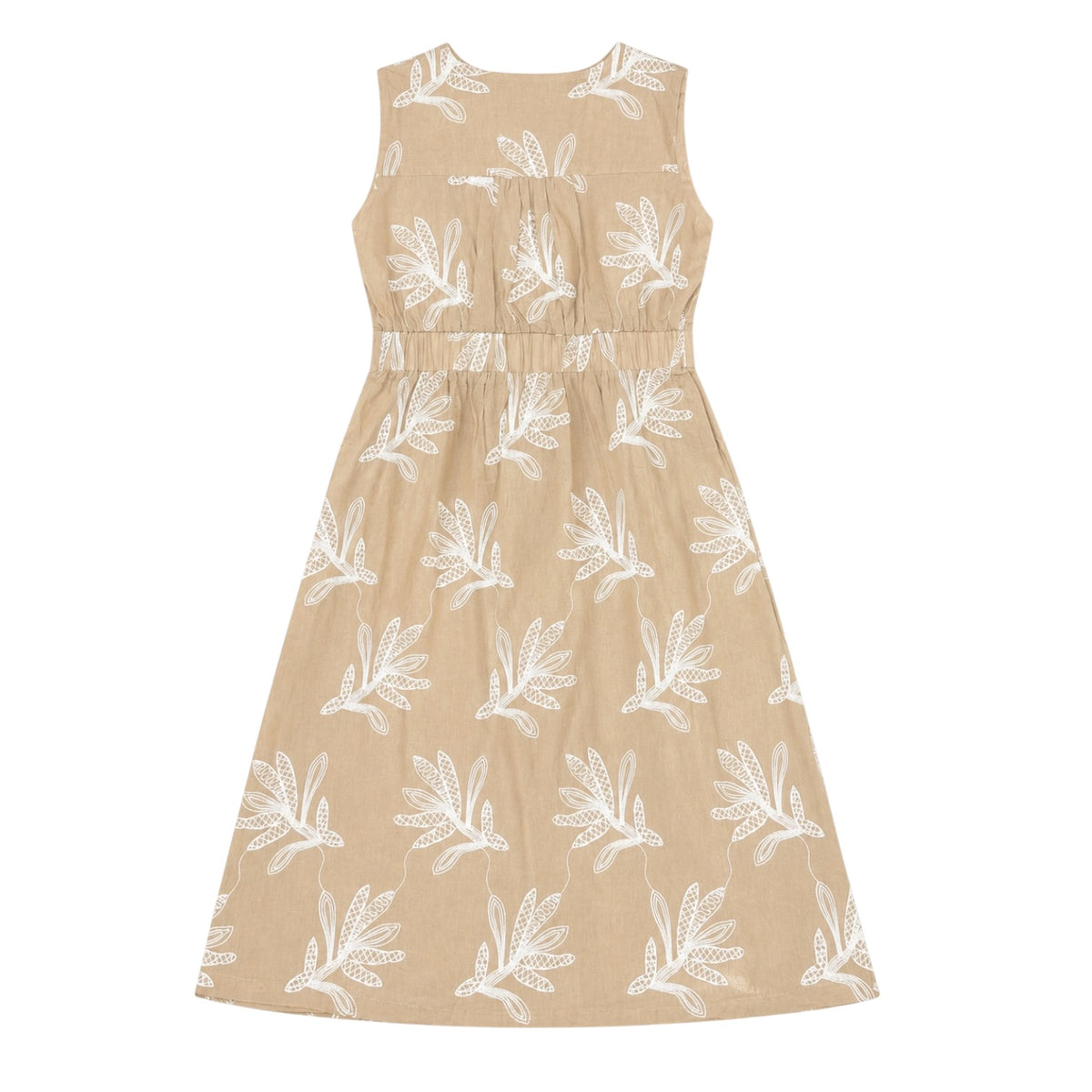 Botanical Embroidered V Neck Button Front Maxi Dress