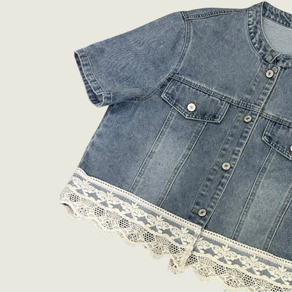 Romantic Lace Trim Denim Jacket