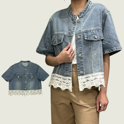 Romantic Lace Trim Denim Jacket