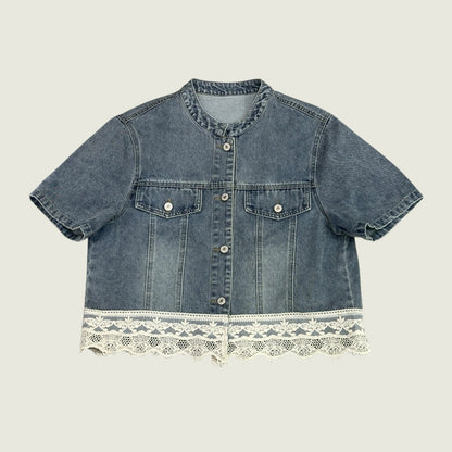 Romantic Lace Trim Denim Jacket