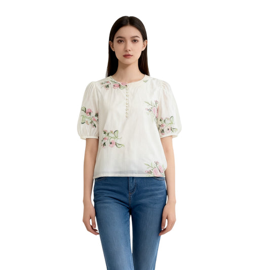 Romantic Rose Embroidery Blouse