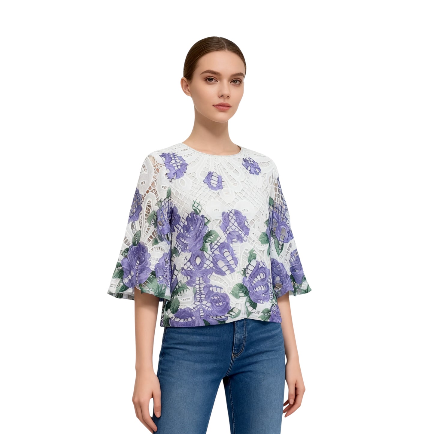 White Lace Floral Blouse