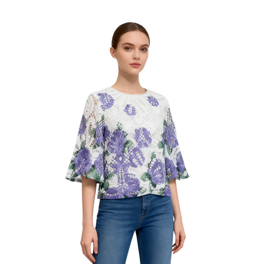 White Lace Floral Blouse