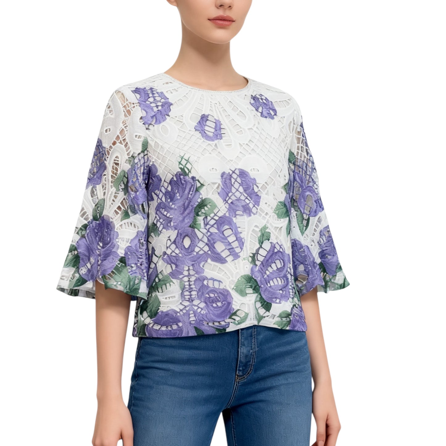 White Lace Floral Blouse