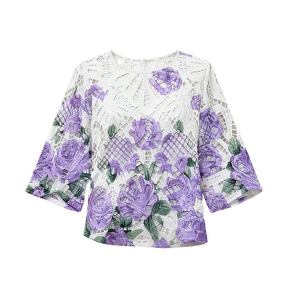 White Lace Floral Blouse