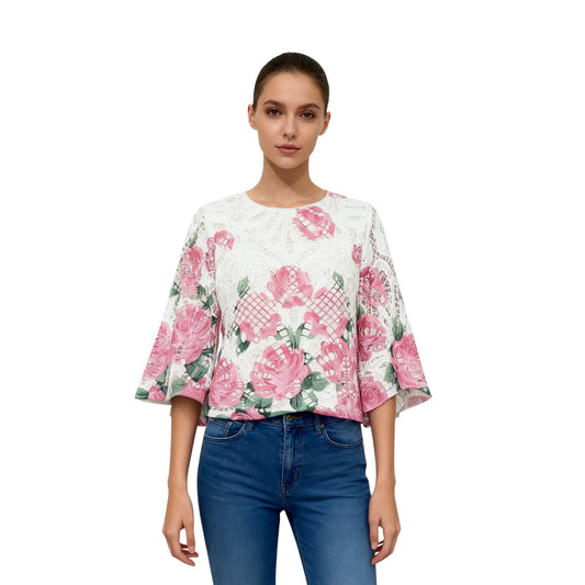 White Lace Floral Blouse