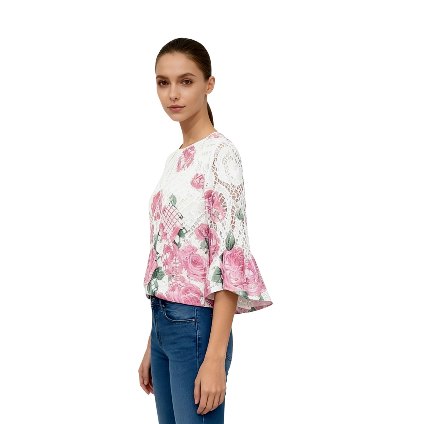 White Lace Floral Blouse