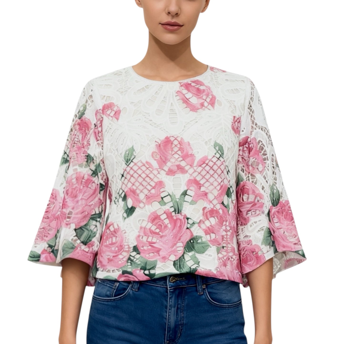 White Lace Floral Blouse