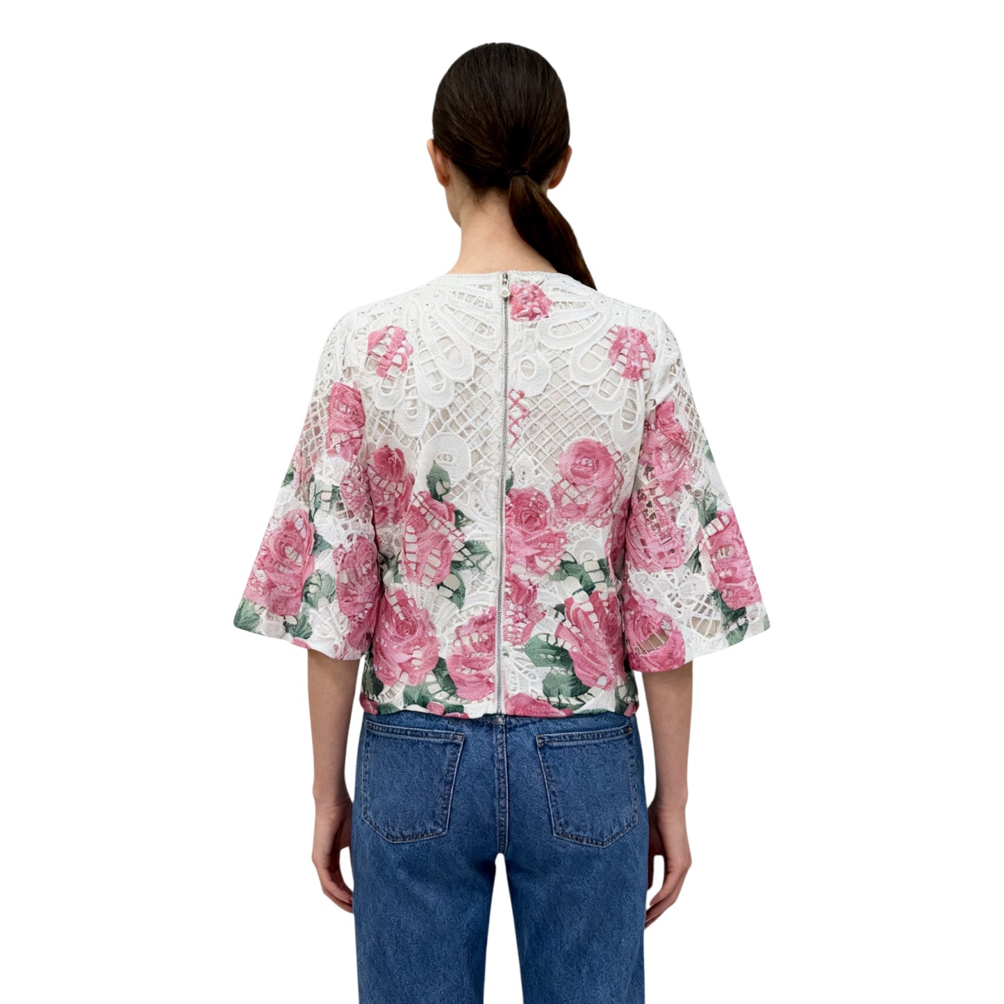 White Lace Floral Blouse