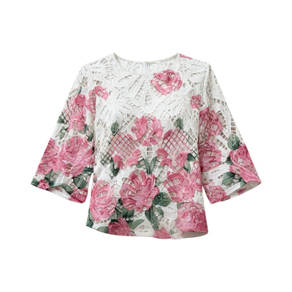 White Lace Floral Blouse