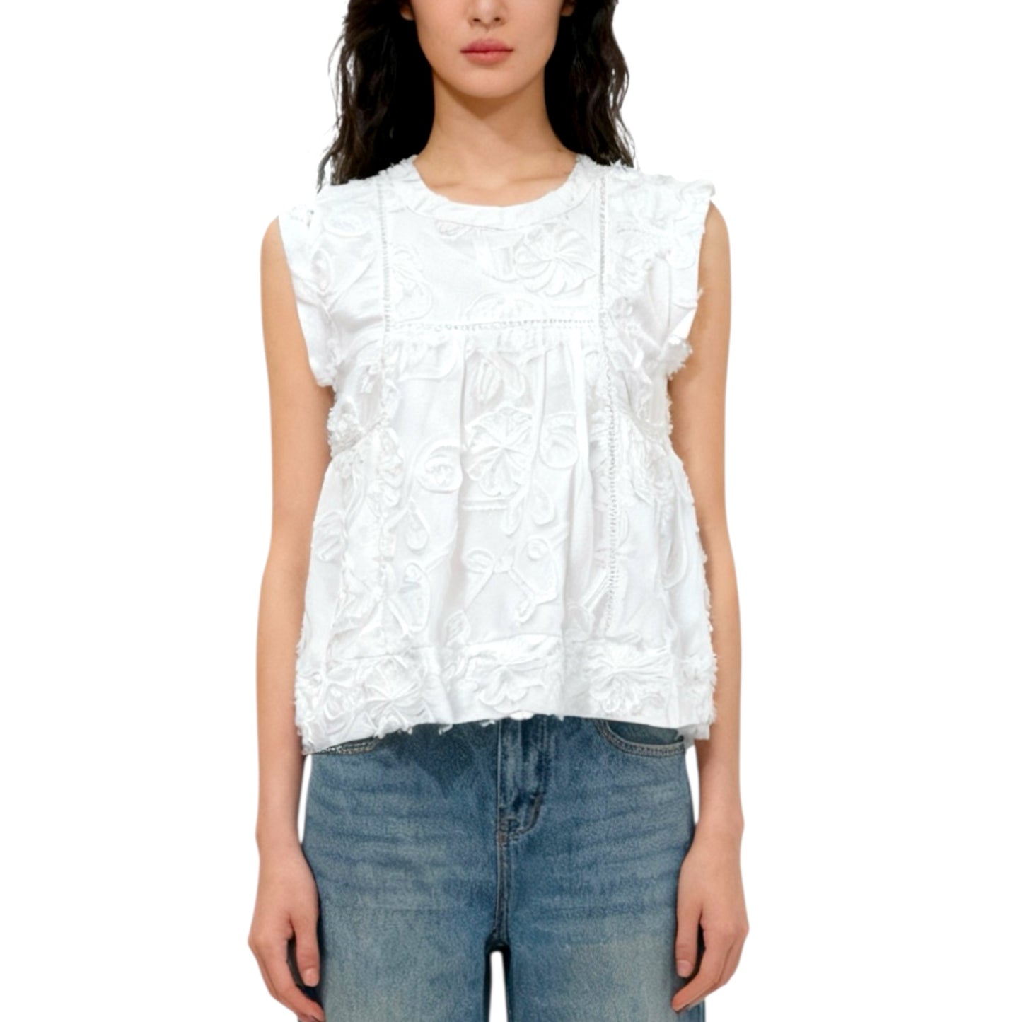 Embroidered Sleeveless Top