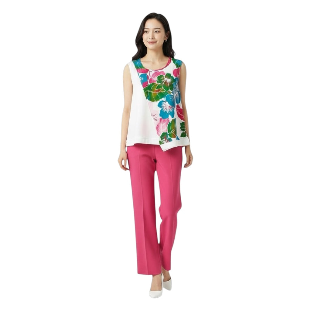 Hibiscus-Style Blooms Sleeveless Top