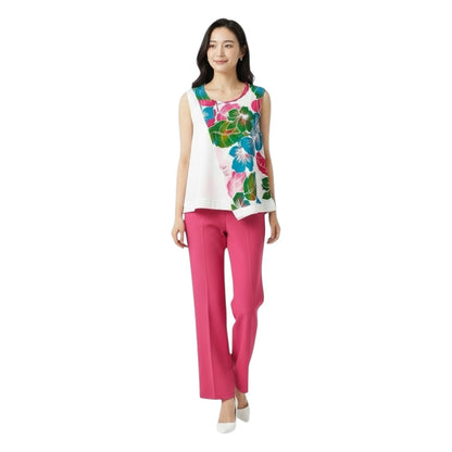 Hibiscus-Style Blooms Sleeveless Top