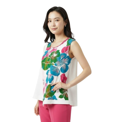 Hibiscus-Style Blooms Sleeveless Top