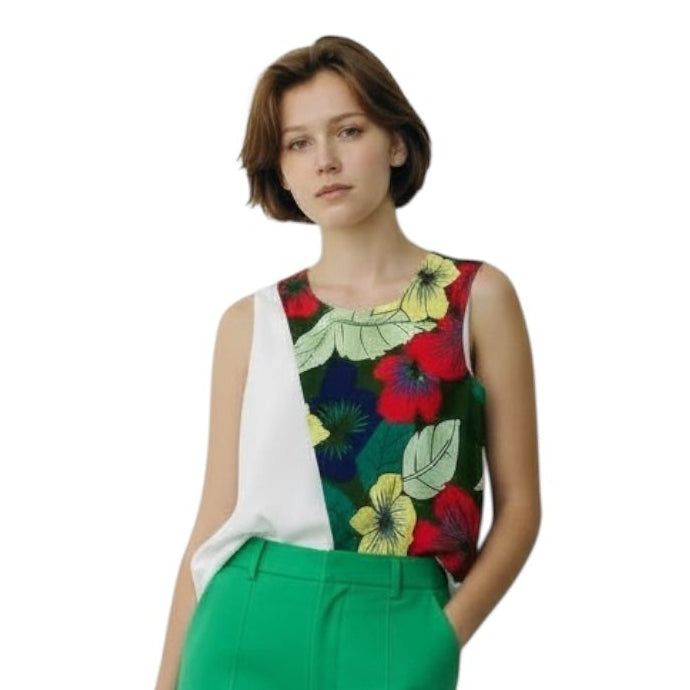 Hibiscus-Style Blooms Sleeveless Top