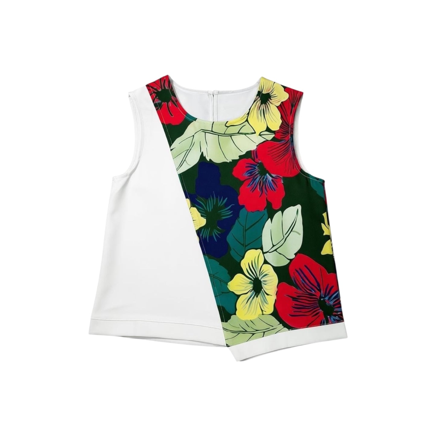 Hibiscus-Style Blooms Sleeveless Top