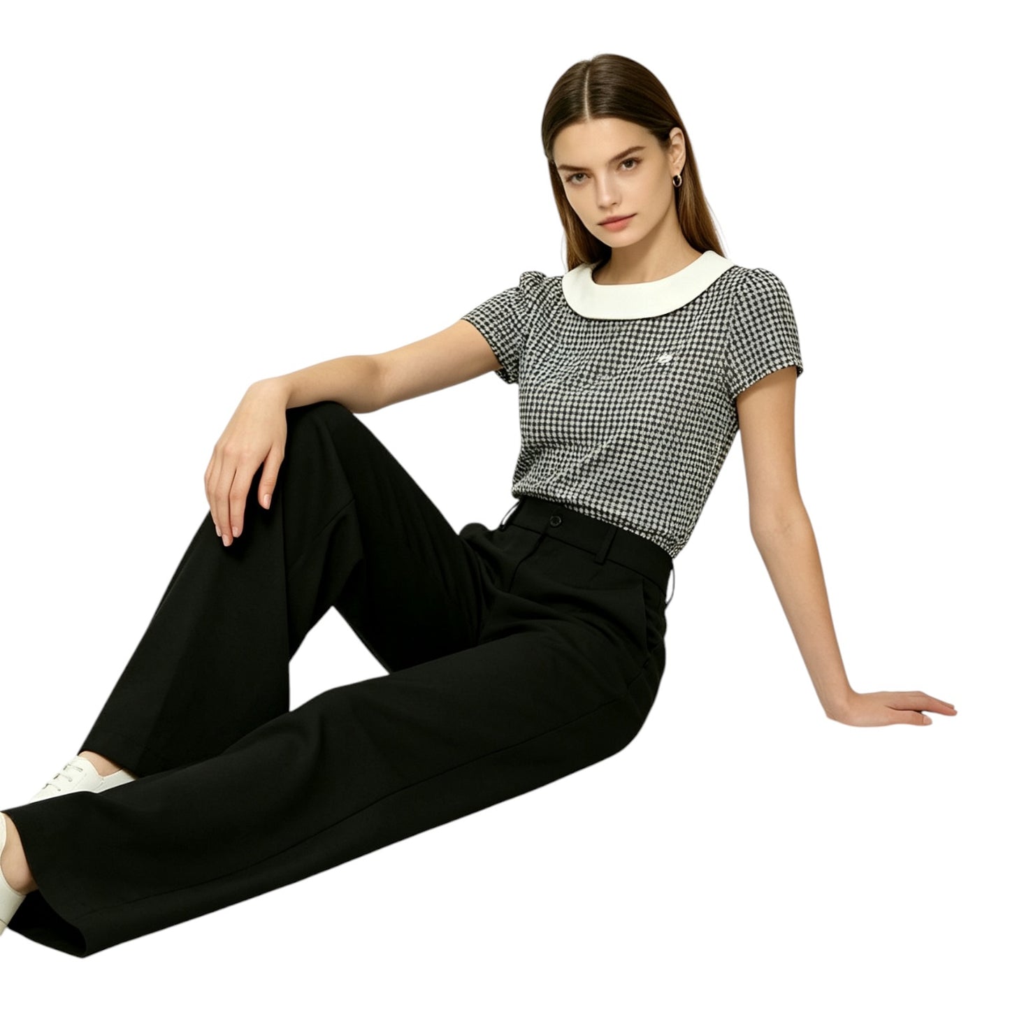 French Collar Design Checker Top
