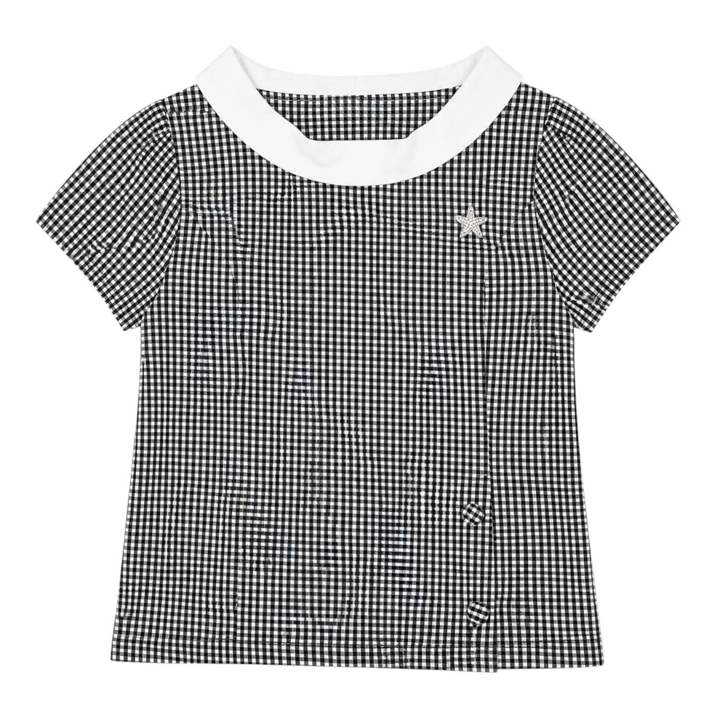 French Collar Design Checker Top