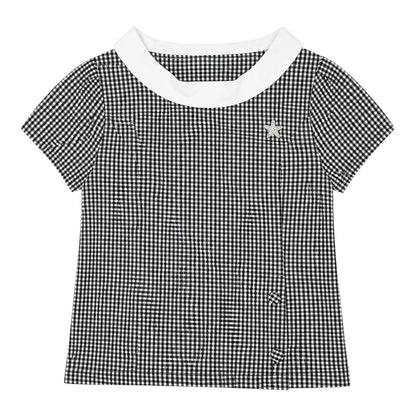 French Collar Design Checker Top