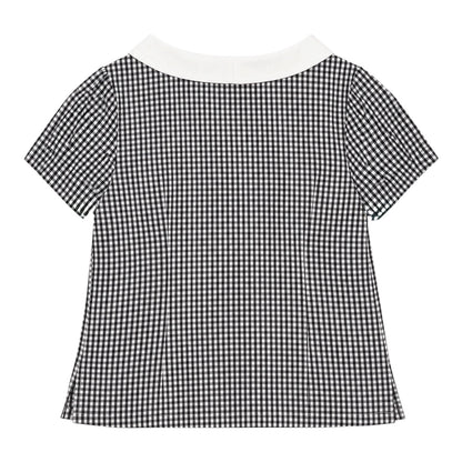 French Collar Design Checker Top