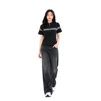 Sporty Striped Half Zip Top
