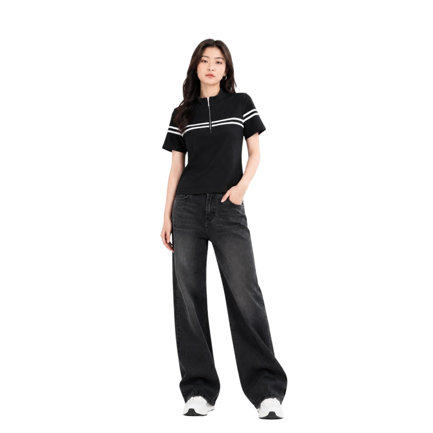Sporty Striped Half Zip Top