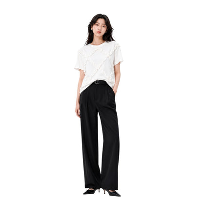 Diamond Ruffle Trim Round Neck Top