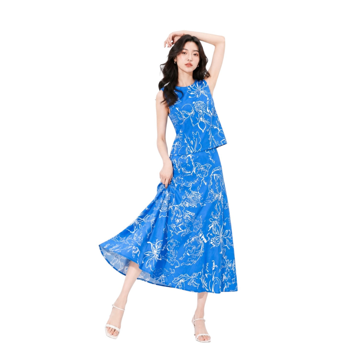 Line Art Floral Sleeveless Top