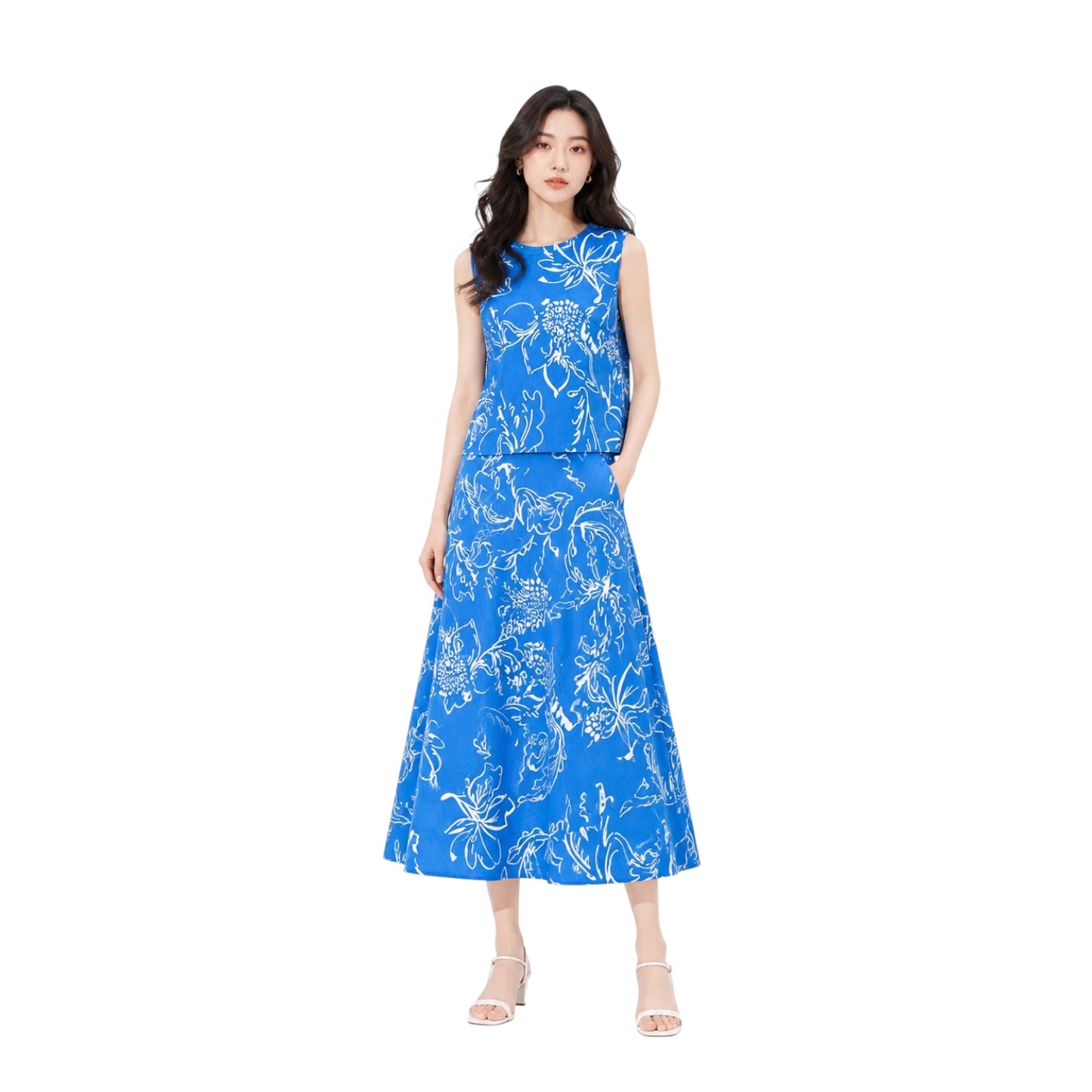 Line Art Floral Sleeveless Top