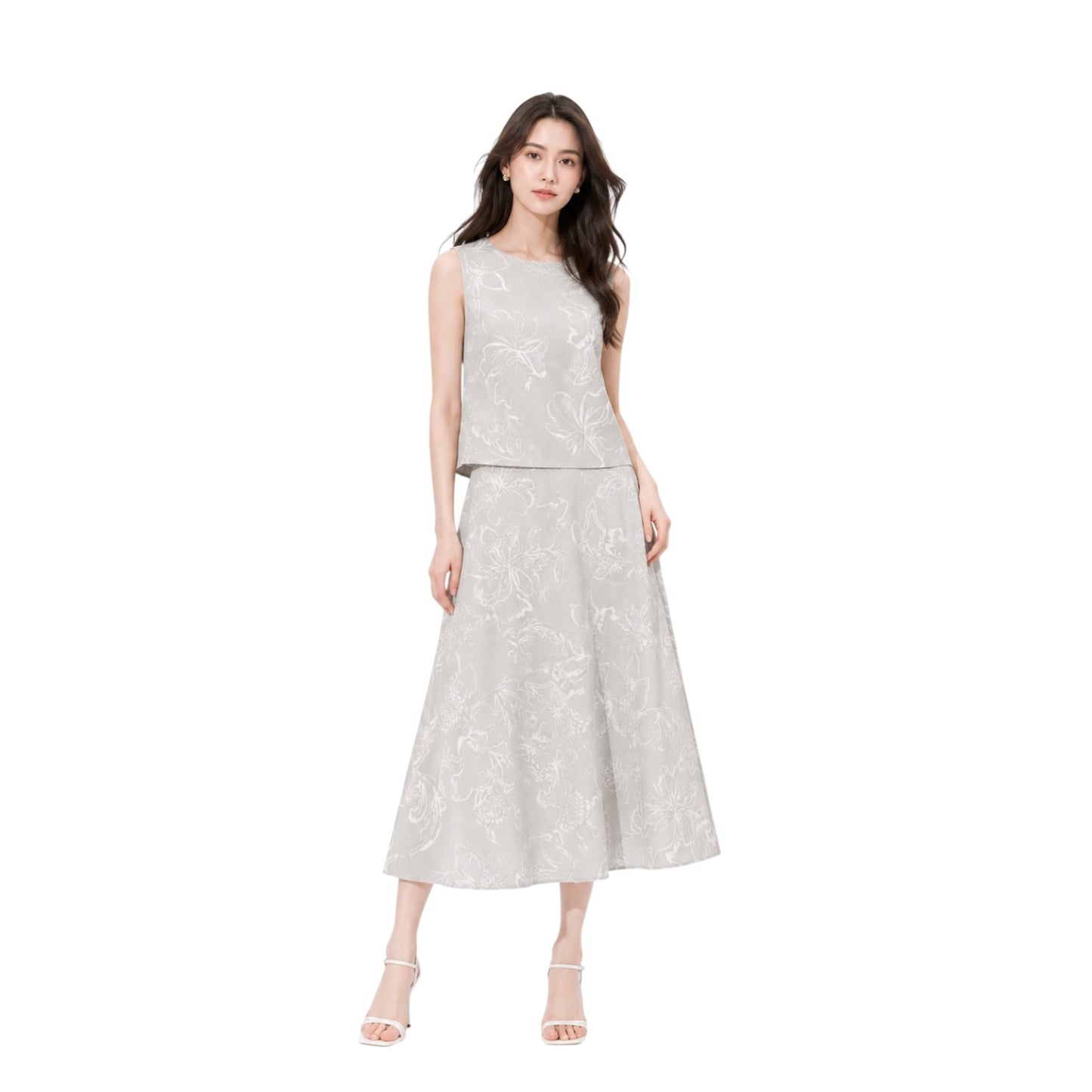 Line Art Floral Sleeveless Top