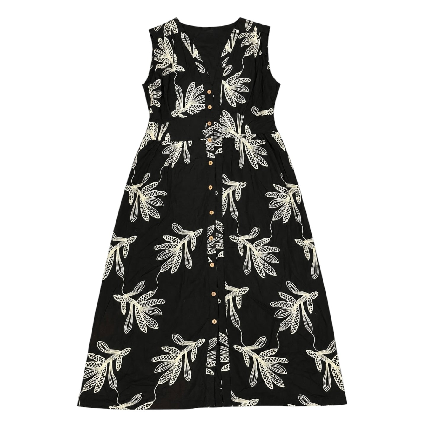 Botanical Embroidered V Neck Button Front Maxi Dress