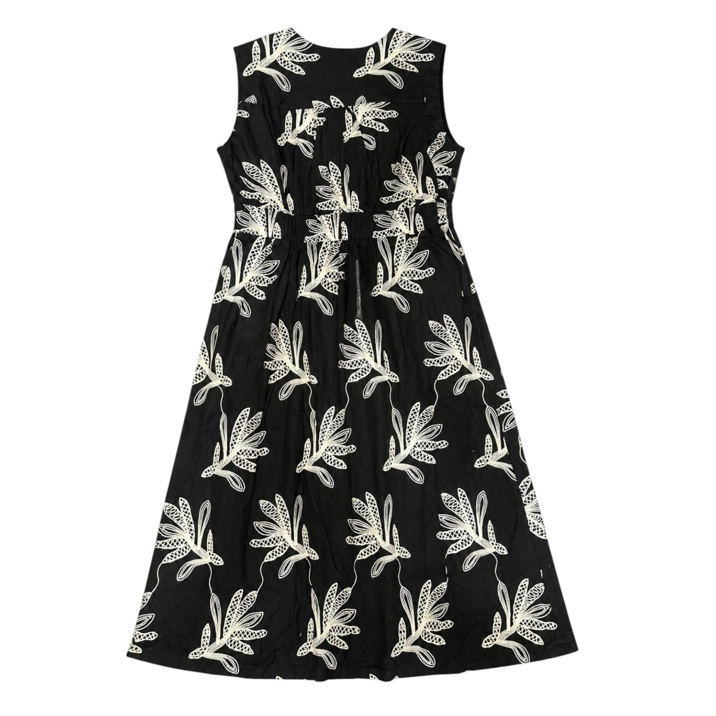 Botanical Embroidered V Neck Button Front Maxi Dress