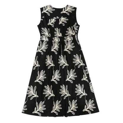 Botanical Embroidered V Neck Button Front Maxi Dress