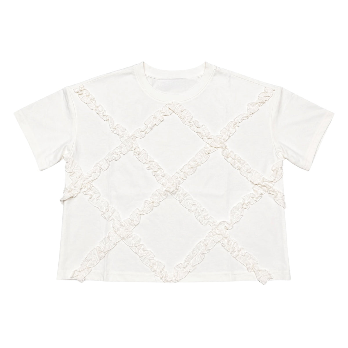 Diamond Ruffle Trim Round Neck Top