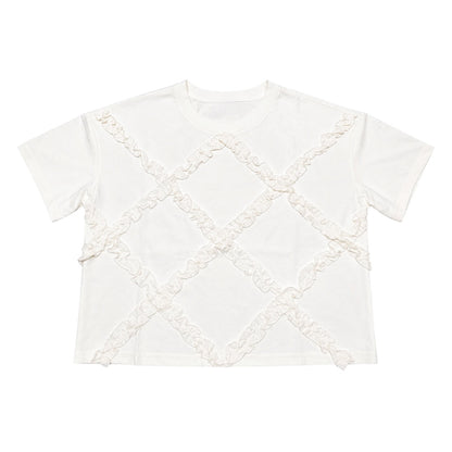 Diamond Ruffle Trim Round Neck Top