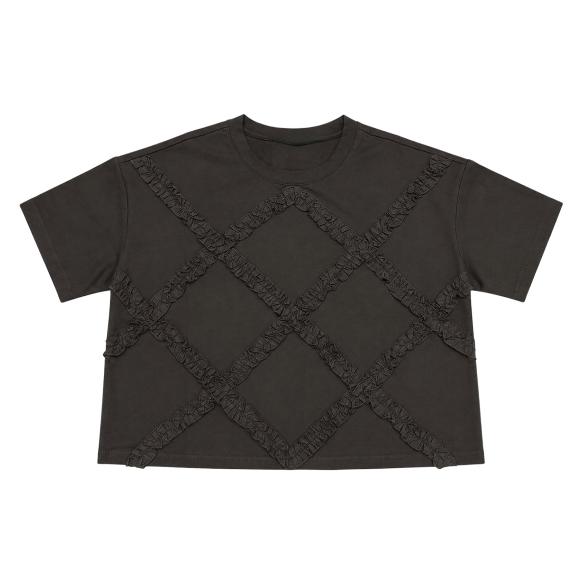 Diamond Ruffle Trim Round Neck Top