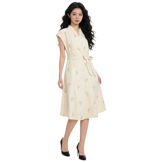 Embroidery Botanical Print Dress