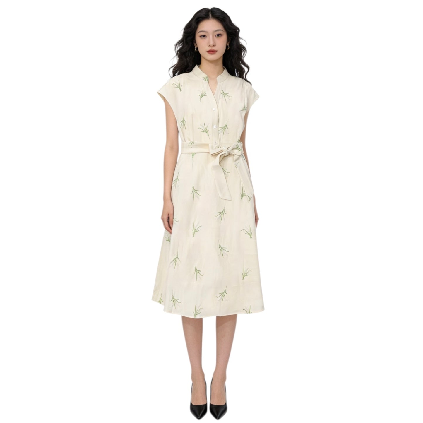 Embroidery Botanical Print Dress