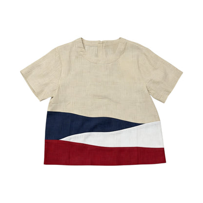 Geometric Color Block Linen Top