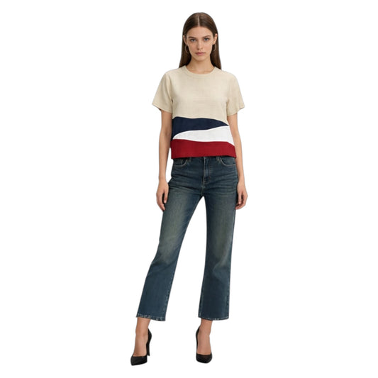 Geometric Color Block Linen Top