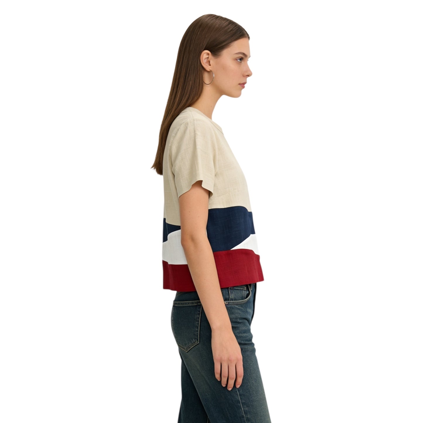 Geometric Color Block Linen Top