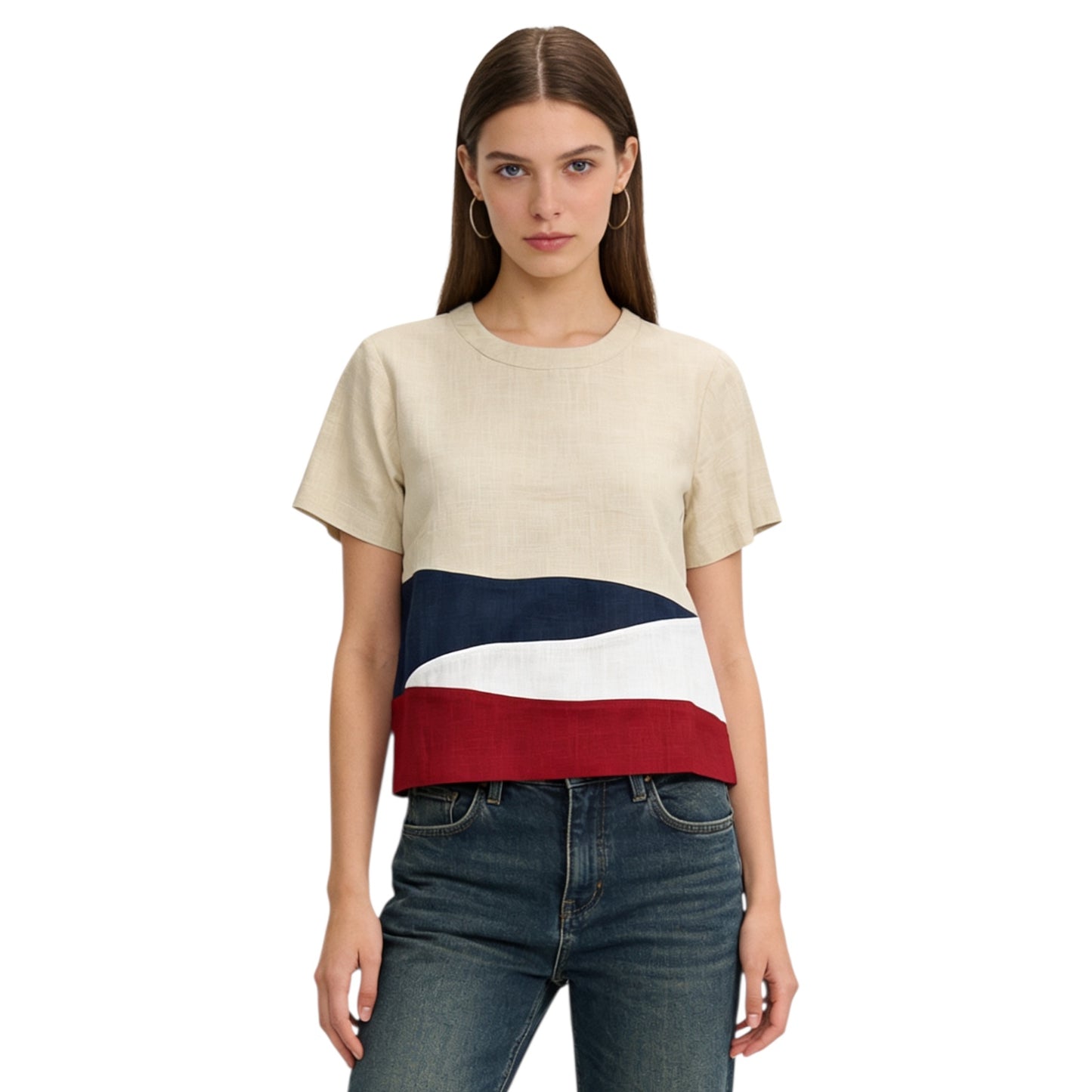 Geometric Color Block Linen Top