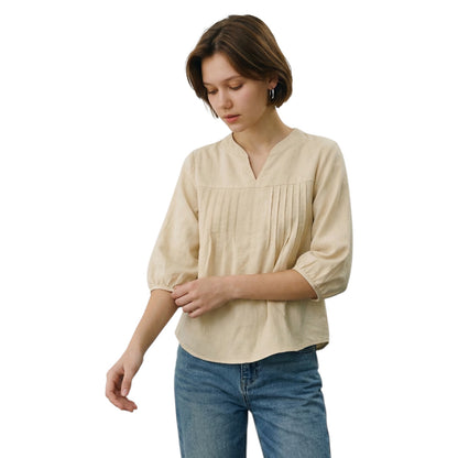 V Neck Linen Casual Top